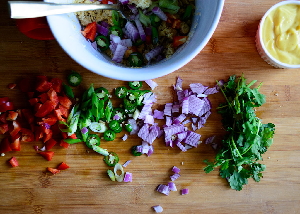 vegan chickpea salad with ackee mayo
