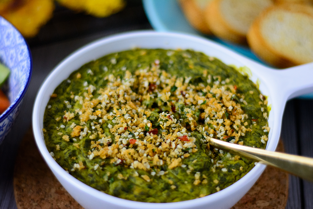 Toasted-panko-with-hemp-seeds-top-this-spinach-ackee-dip,-#vegan-#nosoy-#nutfree