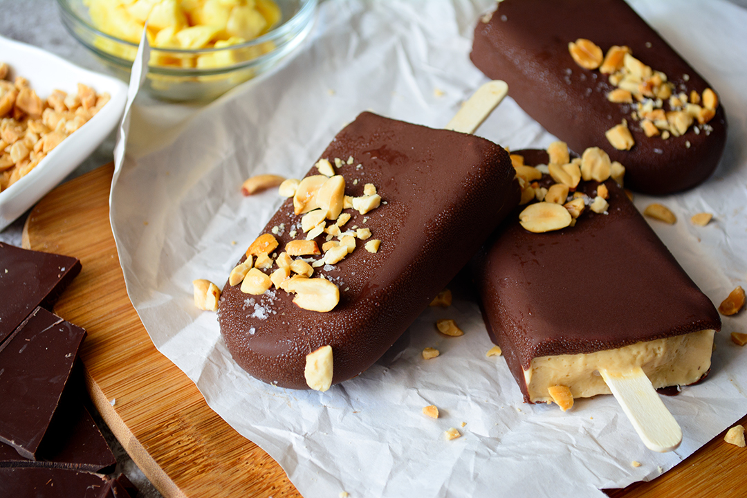Trini style ackee peanut punch become these yummy popsicles dipped in chocolate and sprinkled with peanuts and sea salt