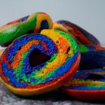 Swirls of beautiful colours are at the centre of these cool rainbow bagels