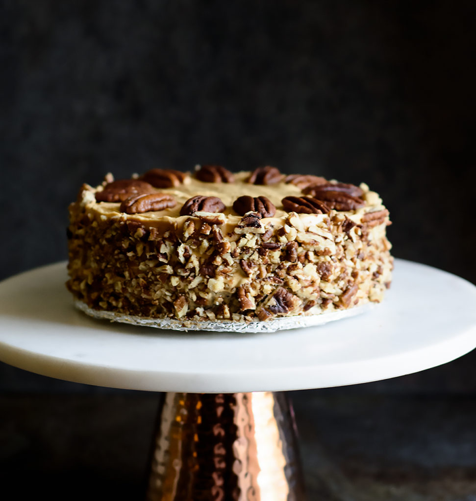 Brown Sugar Ackee Cake with Dulce de Leche Frosting and Pecans