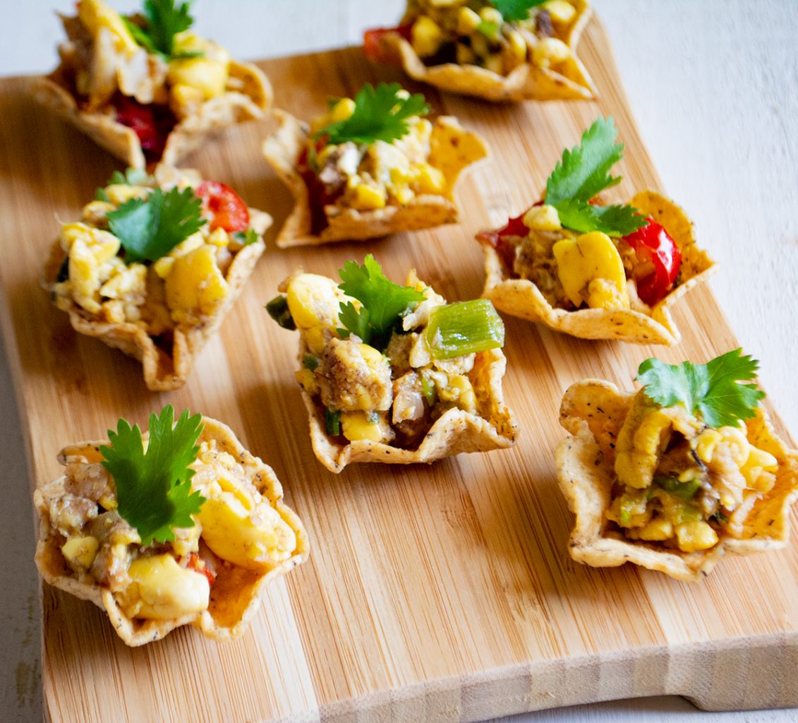 Ackee & Saltfish in Tortilla Cups
