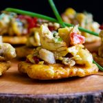 Ackee and Saltfish on twice fried plantains are perfect for a crowd