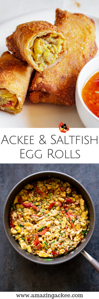 ackee and saltfish egg rolls