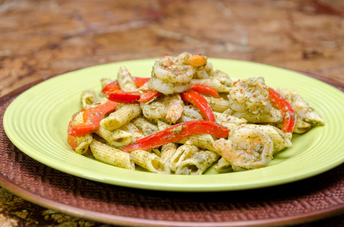 Shrimp Penne with Callaloo Pesto an easy weekday dinner